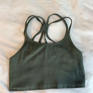 Women’s s Preppy Green Ribbed sporty athletic Crop Top with crossed back: hike